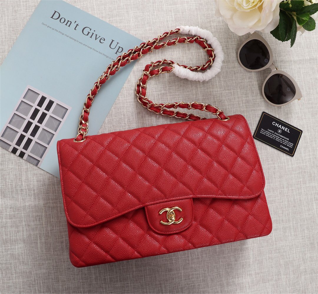 Ch**el Flap Bag 1113 30cm Cavier Red Gold Hardware