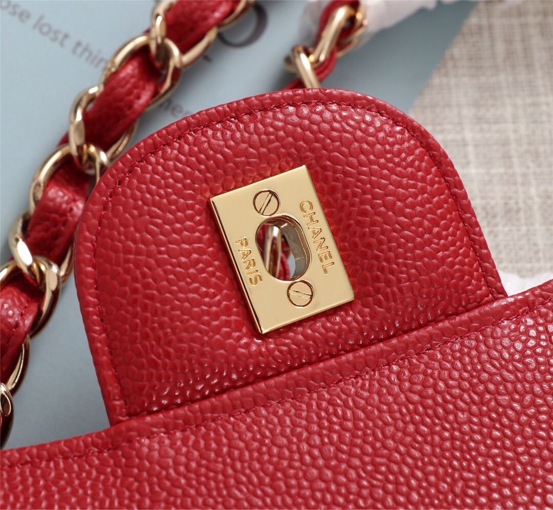 Ch**el Flap Bag 1113 30cm Cavier Red Gold Hardware