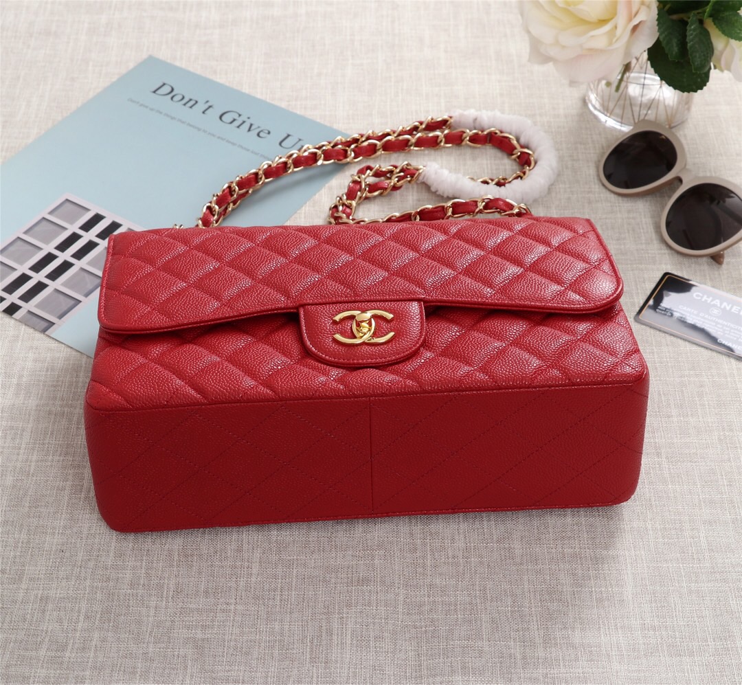 Ch**el Flap Bag 1113 30cm Cavier Red Gold Hardware