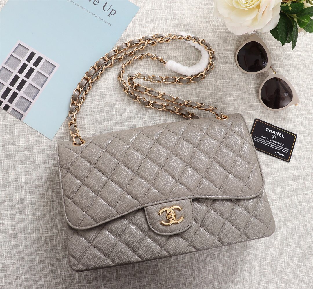 Ch**el Flap Bag 1113 30cm Cavier Gray Gold Hardware