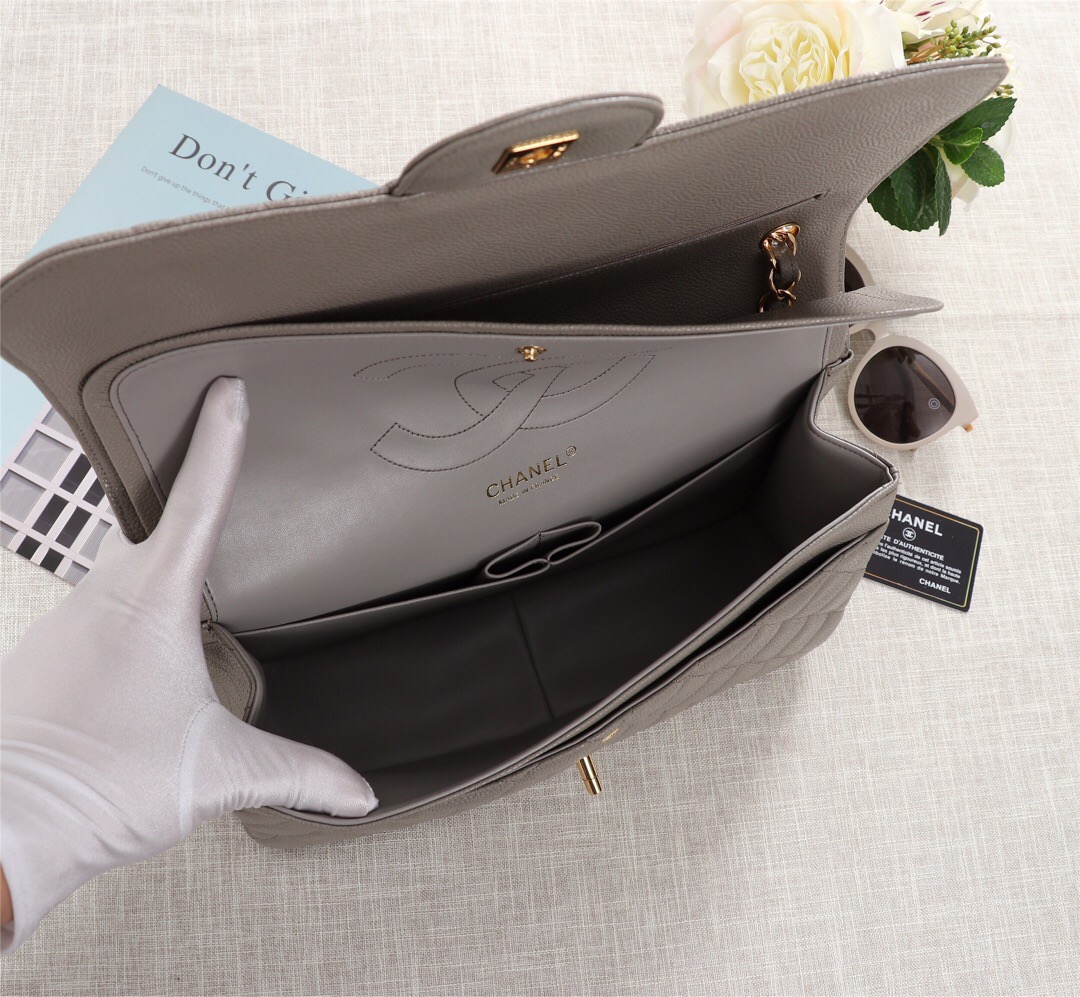 Ch**el Flap Bag 1113 30cm Cavier Gray Gold Hardware