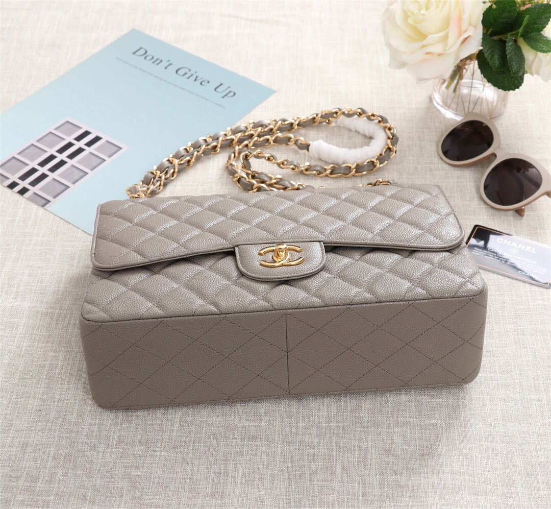 Ch**el Flap Bag 1113 30cm Cavier Gray Gold Hardware