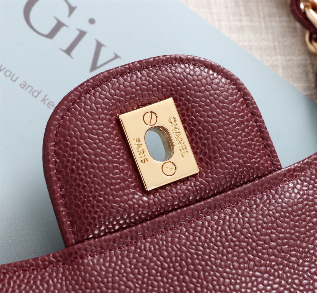 Ch**el Flap Bag 1113 30cm Cavier Wine Red Gold Hardware