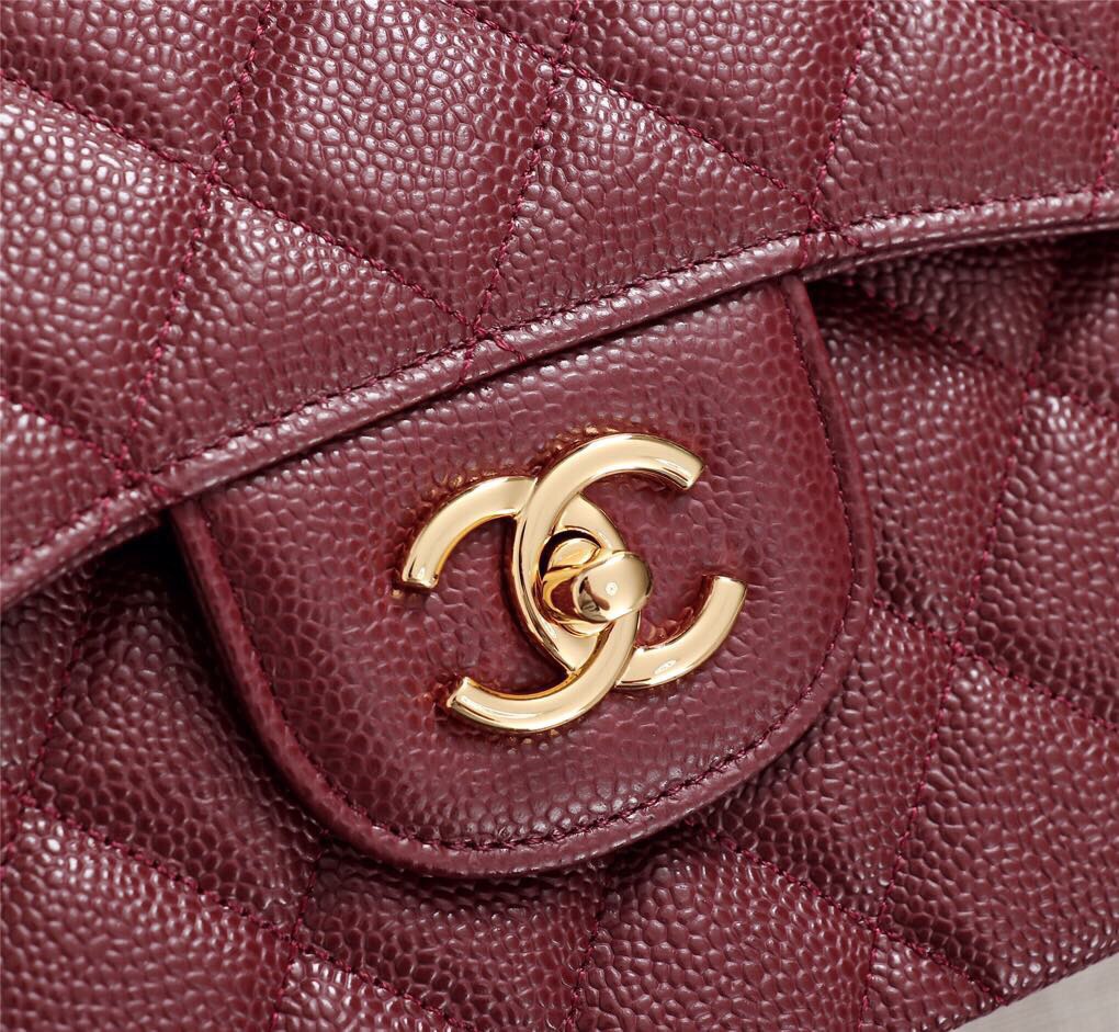 Ch**el Flap Bag 1113 30cm Cavier Wine Red Gold Hardware