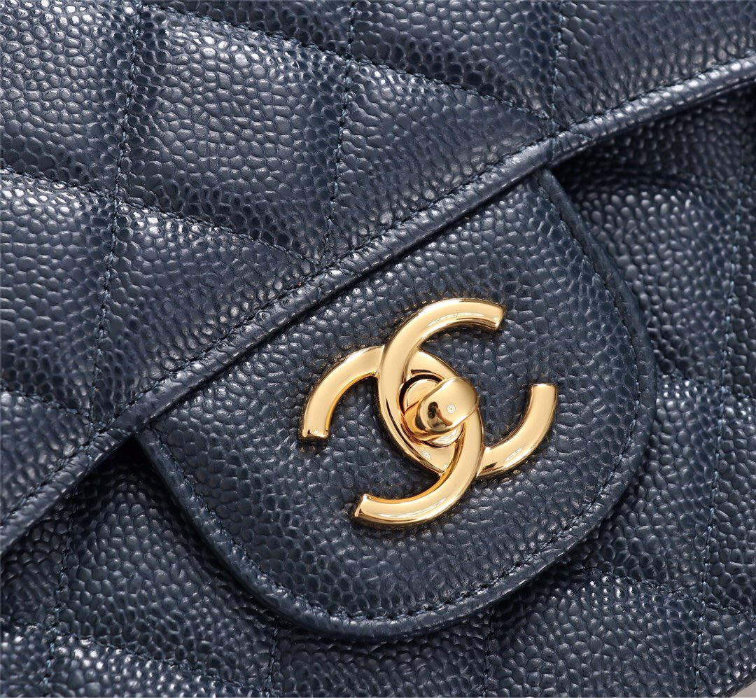 Ch**el Flap Bag 1113 30cm Cavier Blue Gold Hardware