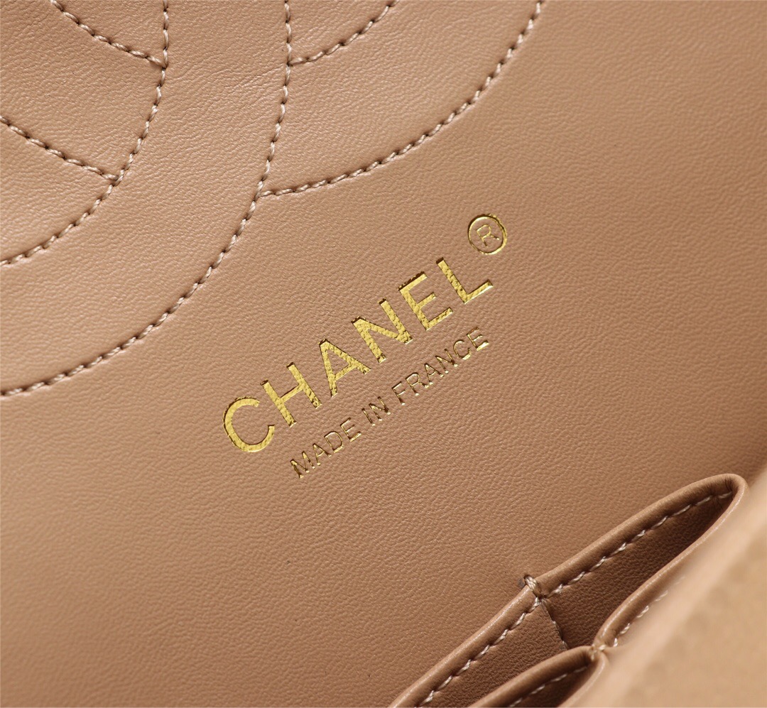 Ch**el Flap Bag 1113 30cm Cavier Apricot Gold Hardware