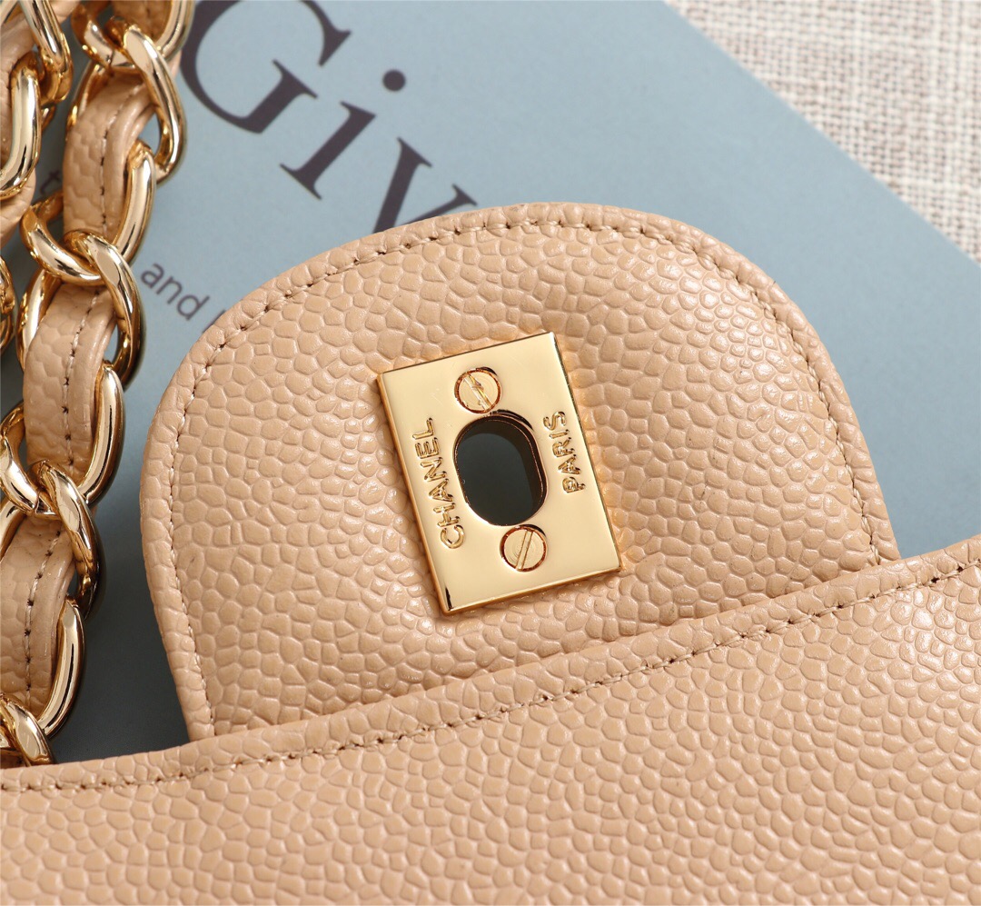 Ch**el Flap Bag 1113 30cm Cavier Apricot Gold Hardware