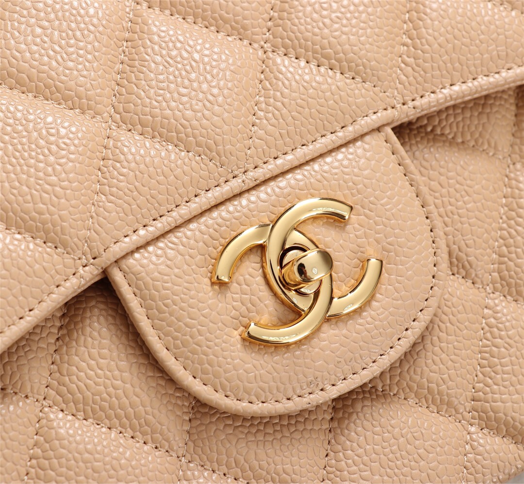 Ch**el Flap Bag 1113 30cm Cavier Apricot Gold Hardware