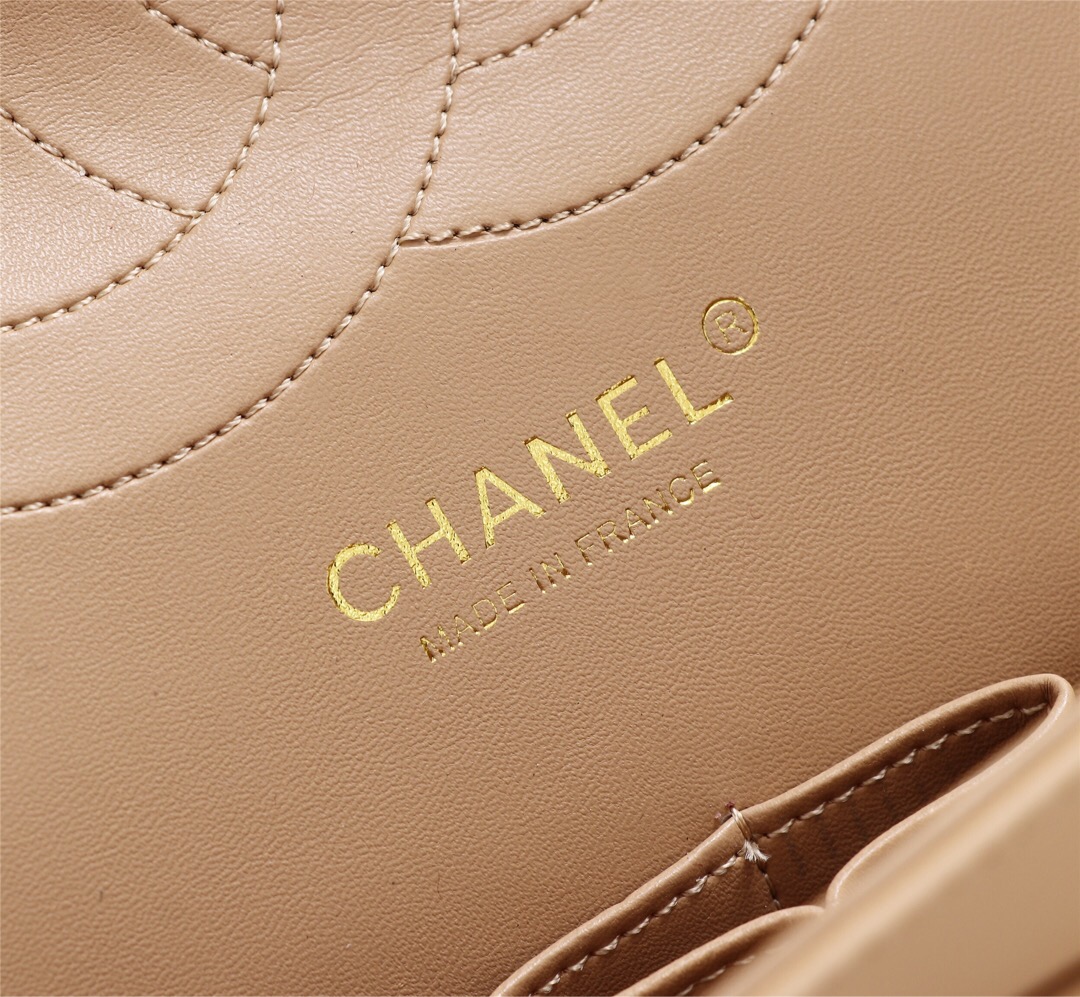 Ch**el Flap Bag 1113 30cm Lambskin Apricot Gold Hardware
