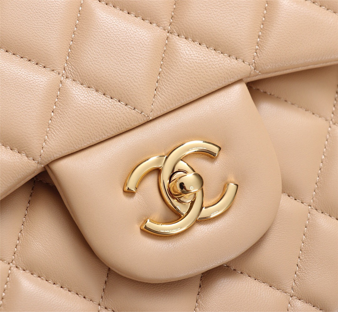 Ch**el Flap Bag 1113 30cm Lambskin Apricot Gold Hardware