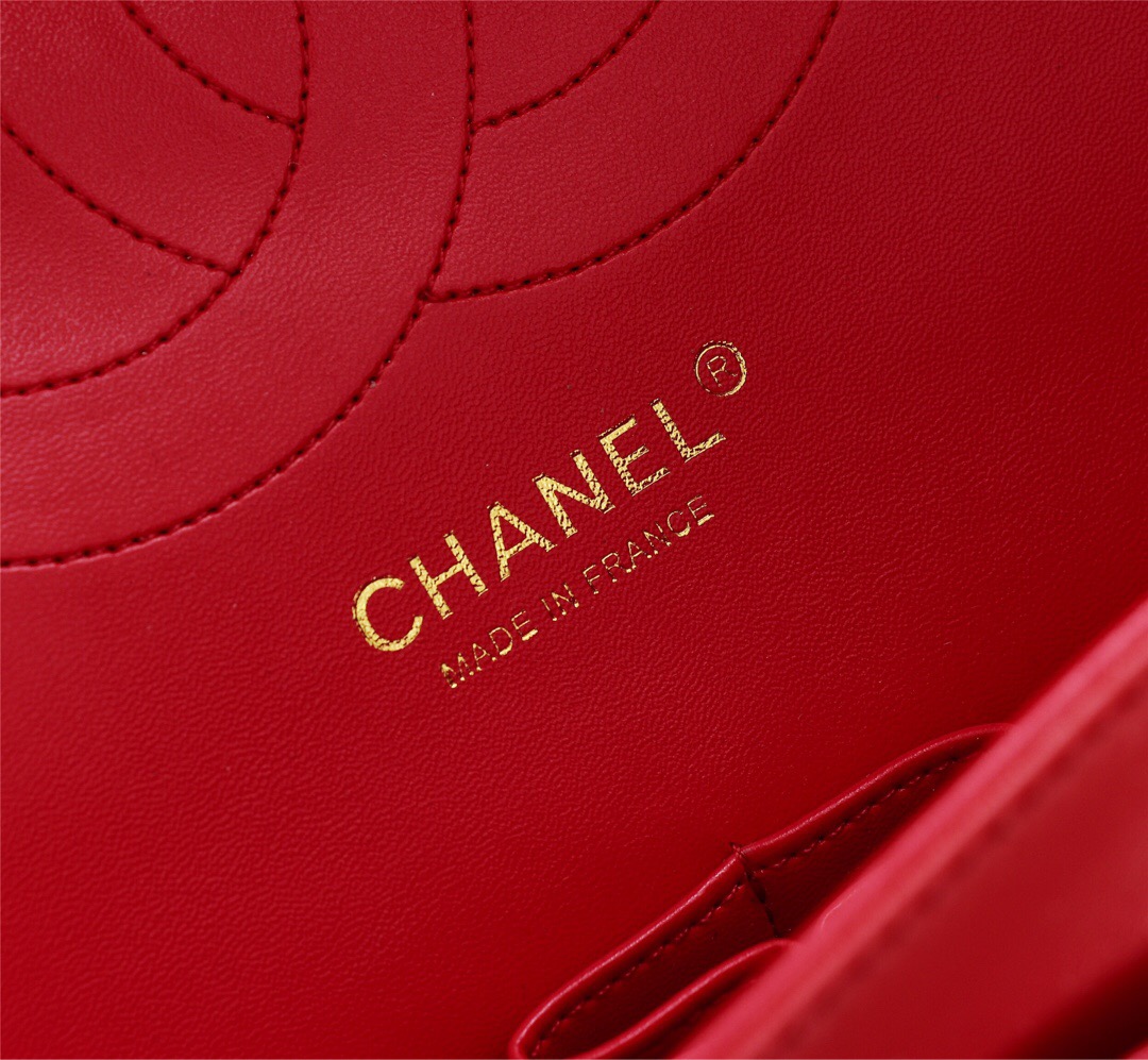 Ch**el Flap Bag 1113 30cm Lambskin Red Gold Hardware