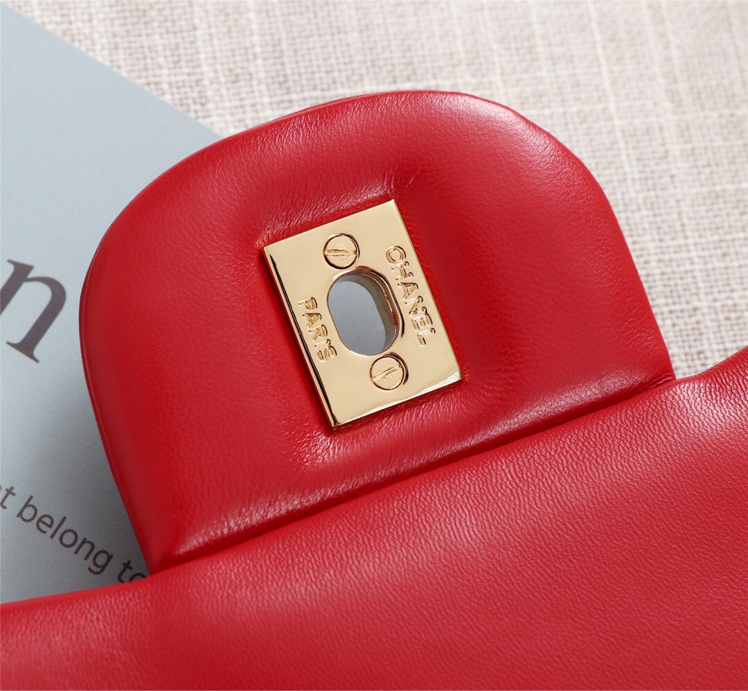 Ch**el Flap Bag 1113 30cm Lambskin Red Gold Hardware