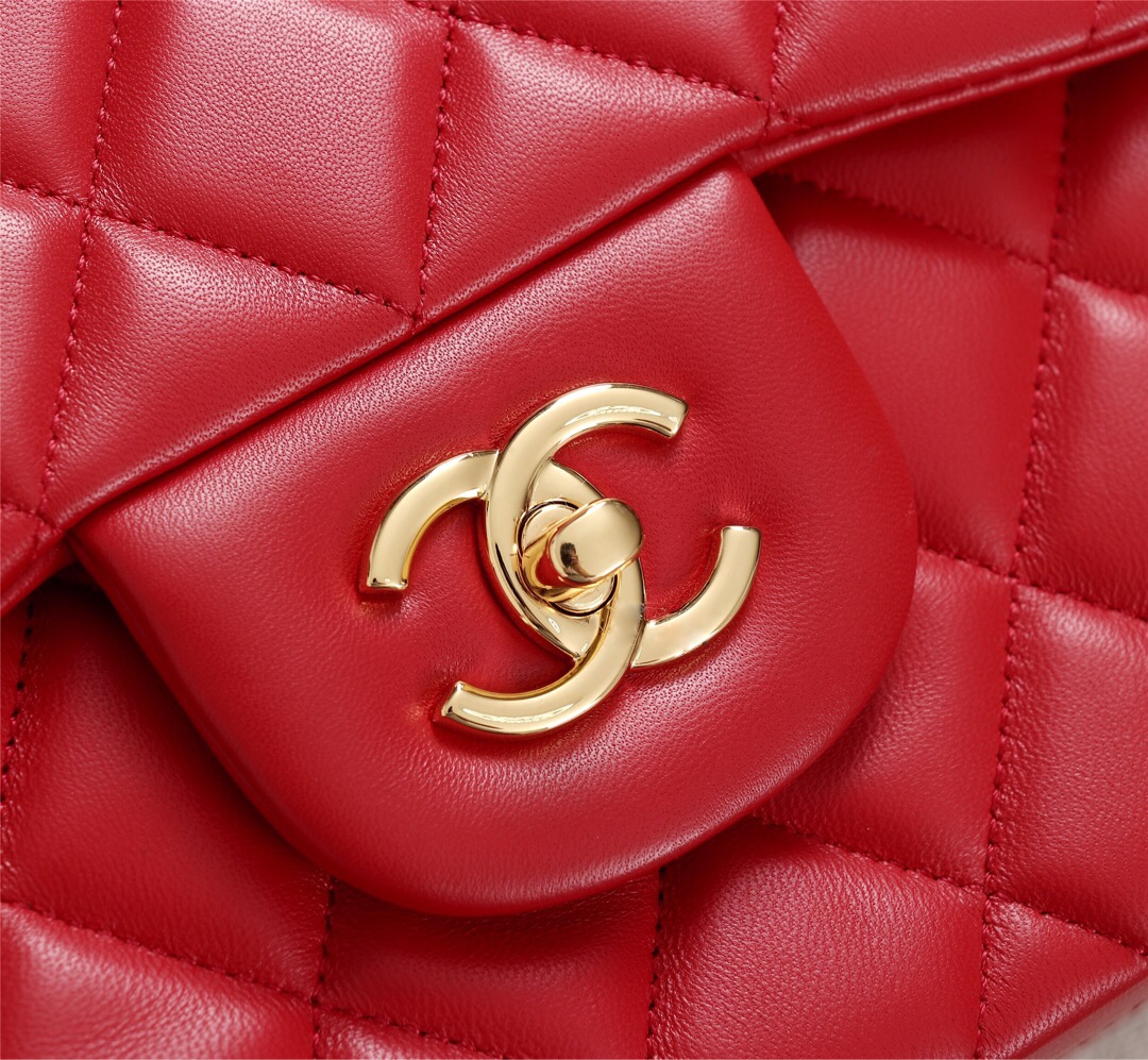 Ch**el Flap Bag 1113 30cm Lambskin Red Gold Hardware