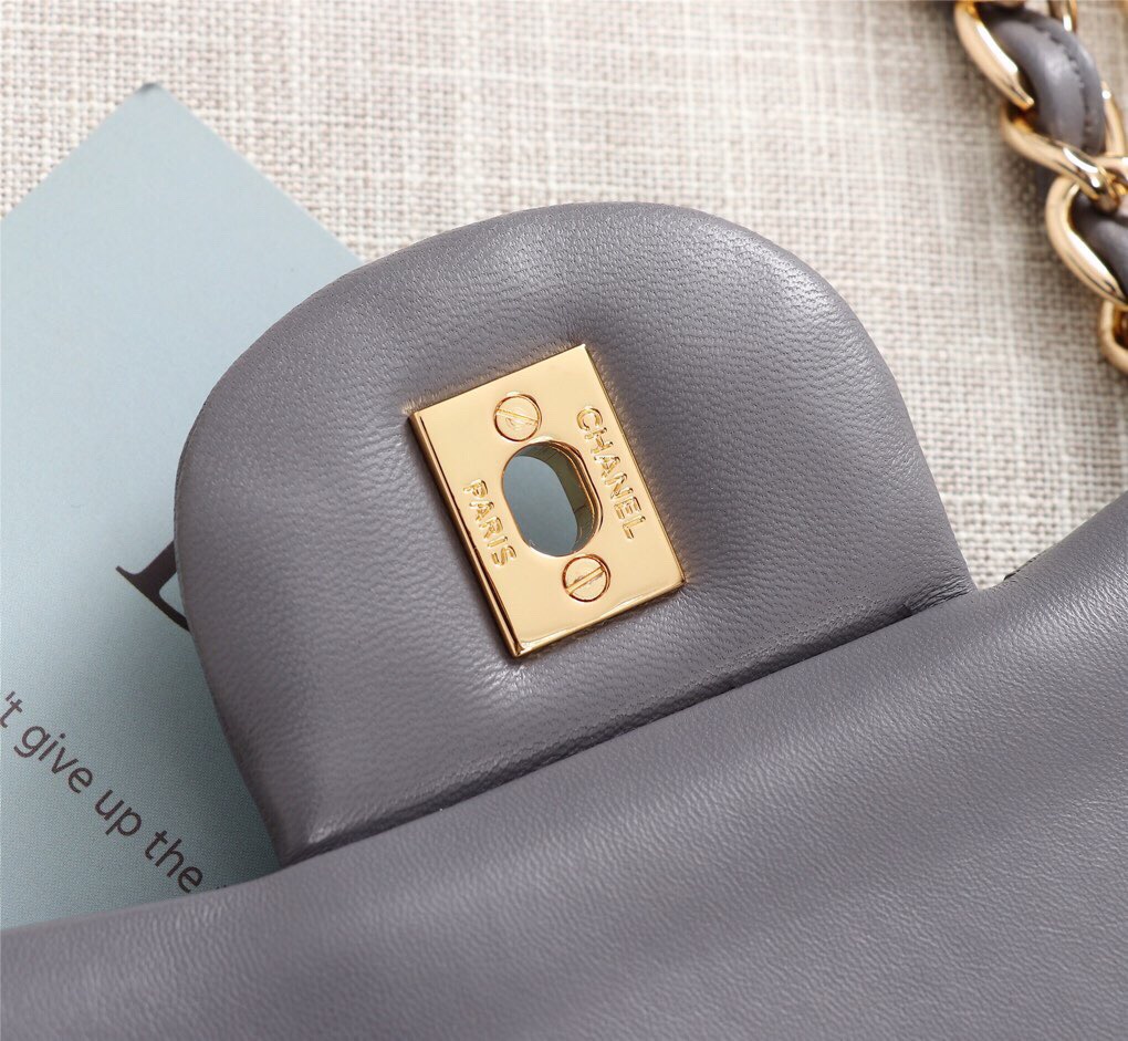 Ch**el Flap Bag 1113 30cm Lambskin Gray Gold Hardware