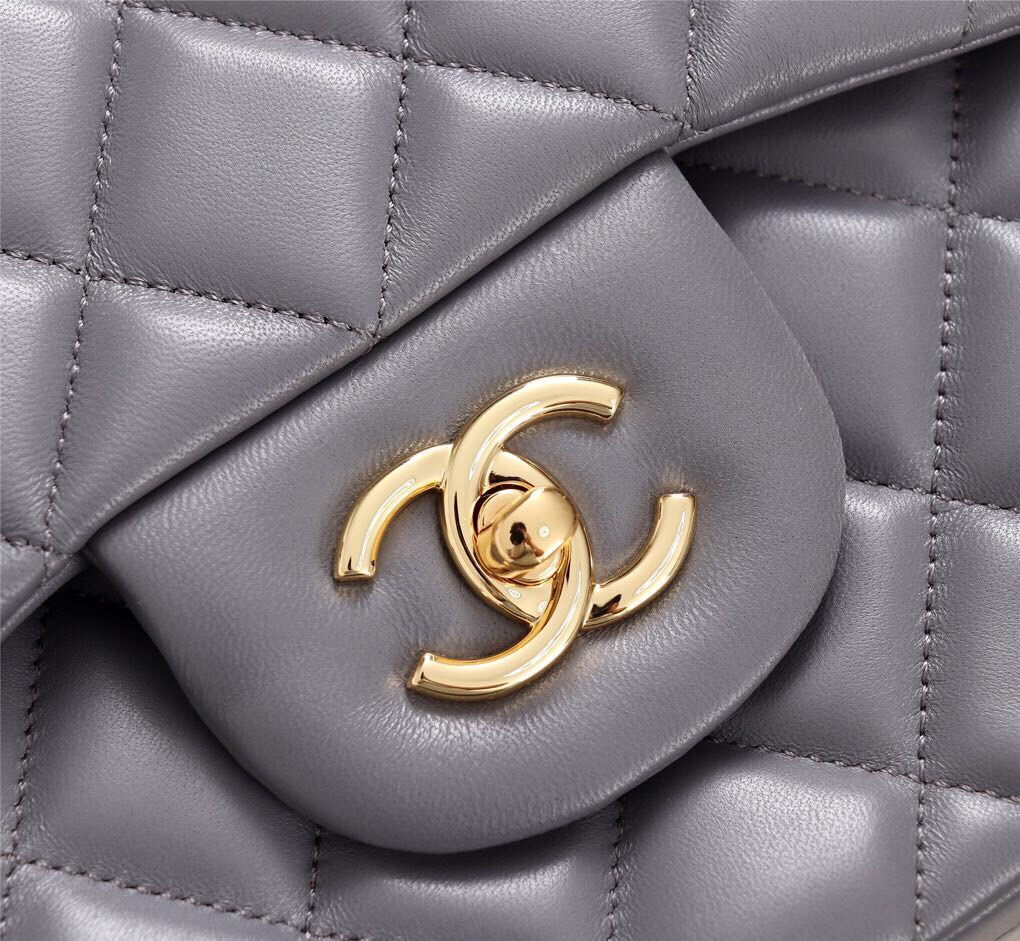 Ch**el Flap Bag 1113 30cm Lambskin Gray Gold Hardware
