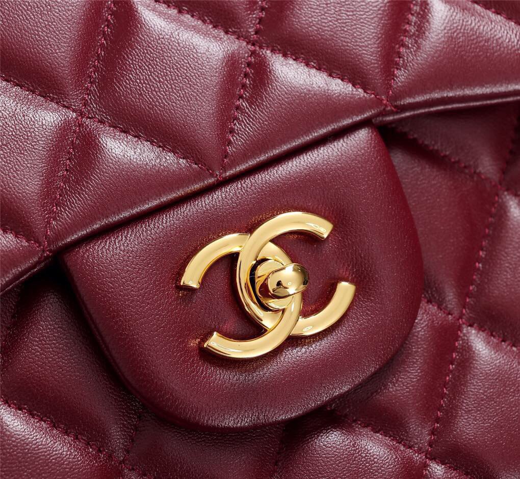 Ch**el Flap Bag 1113 30cm Lambskin Wine Red Gold Hardware