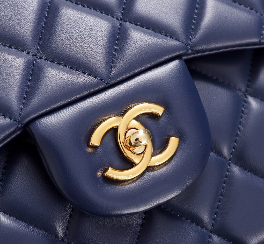 Ch**el Flap Bag 1113 30cm Lambskin Blue Gold Hardware