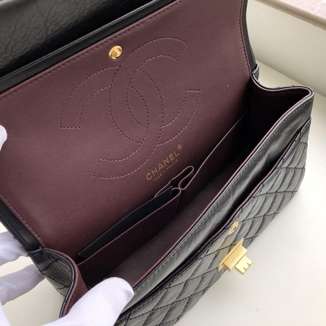 Ch**el Bag 25cm Black with Gold Hardware