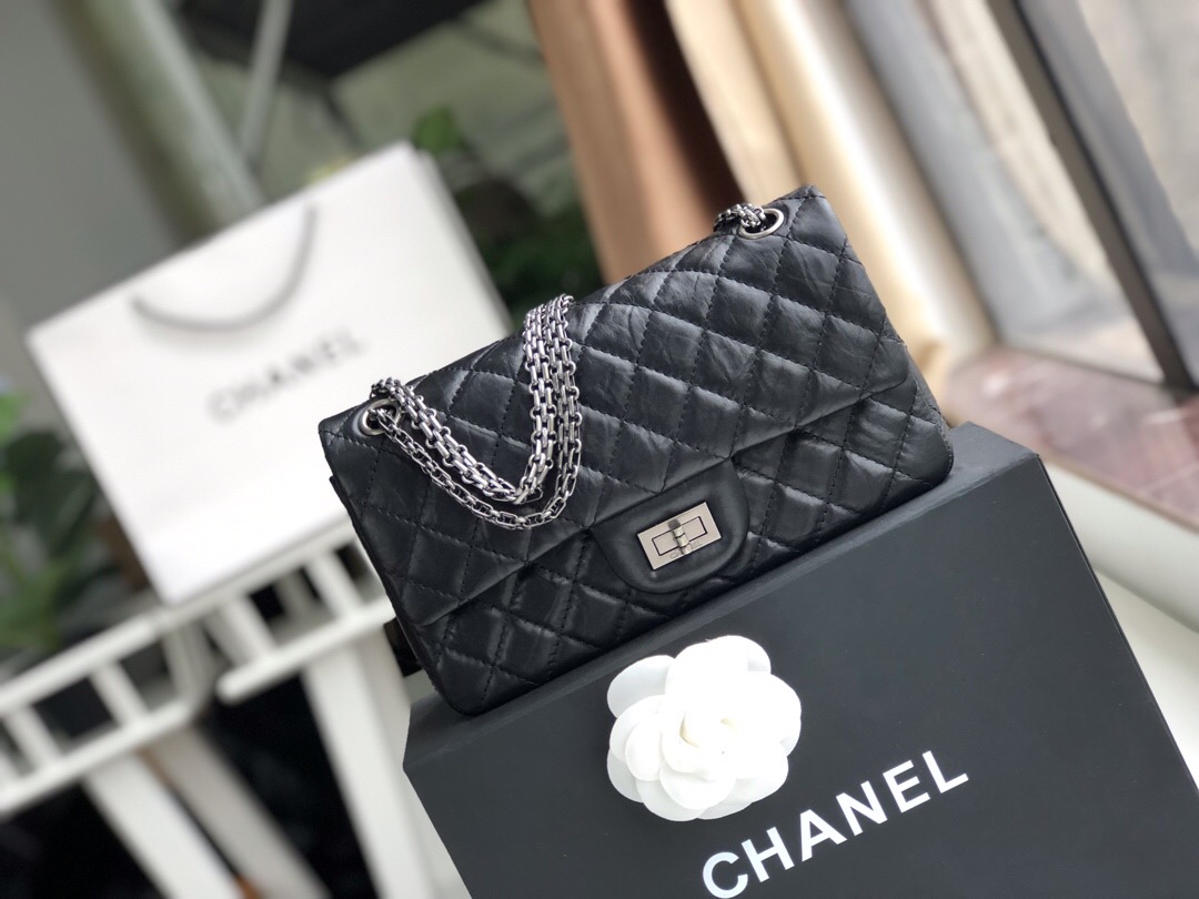 Ch**el Bag 25cm Black with Silver Hardware