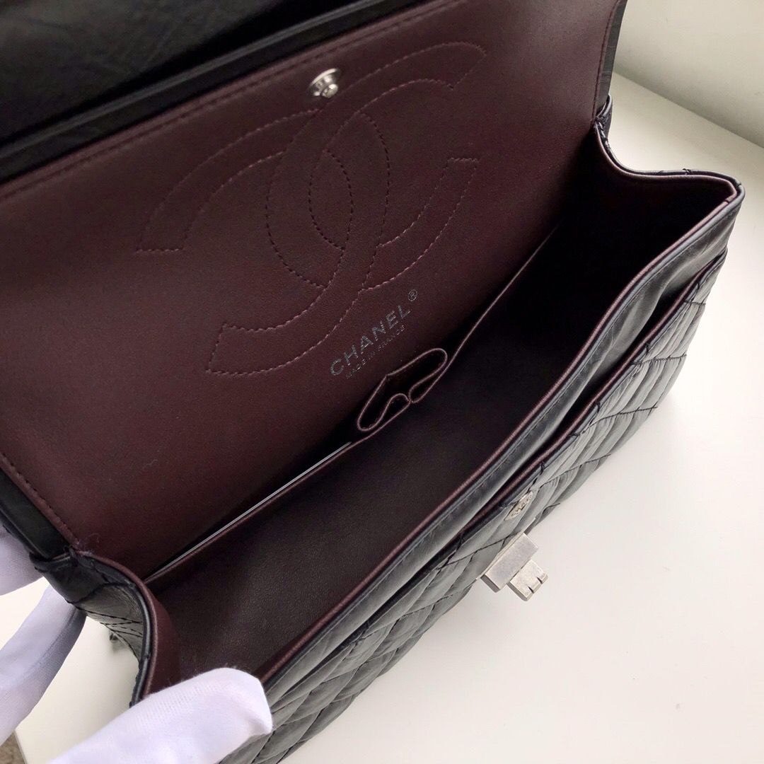 Ch**el Bag 25cm Black with Silver Hardware