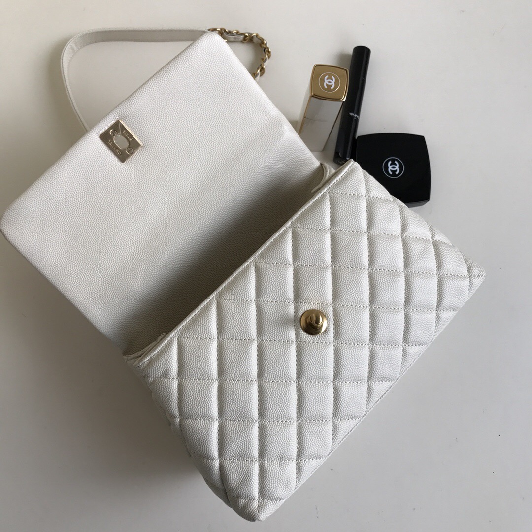 Chenal Coco Handle Gold Caviar White 24 cm