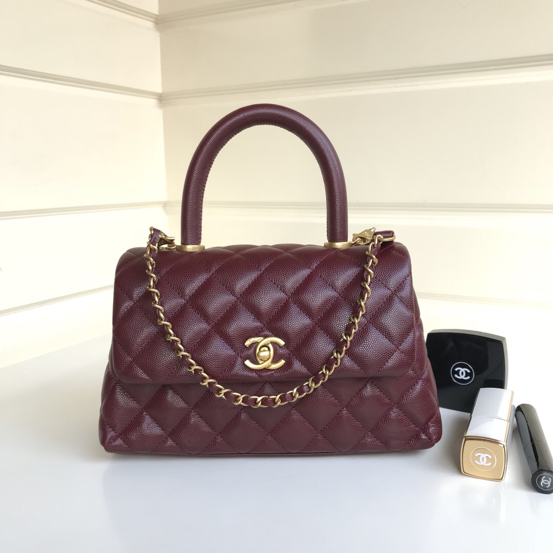 Ch**el Coco Handle Gold Caviar Wine Red 24 cm