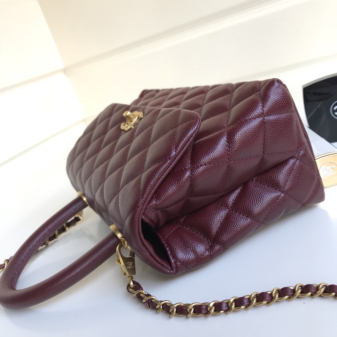 Ch**el Coco Handle Gold Caviar Wine Red 24 cm
