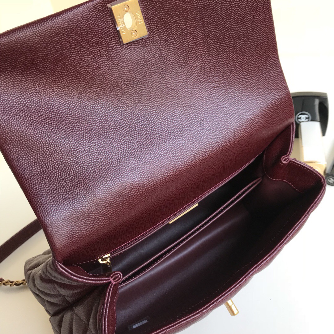 Ch**el Coco Handle Gold Caviar Wine Red 24 cm