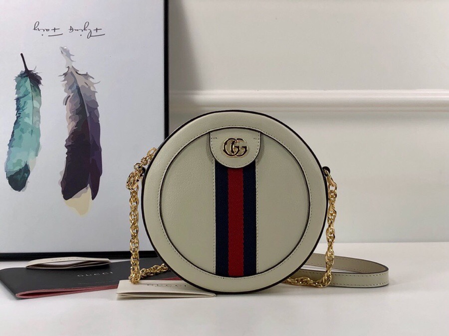 Gvc*1 Ophidia mini GG round shoulder Leather bag 550618 White