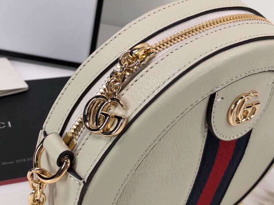 Gvc*1 Ophidia mini GG round shoulder Leather bag 550618 White