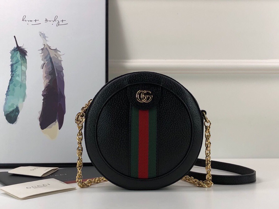 Gvc*1 Ophidia mini GG round shoulder Leather bag 550618 Black