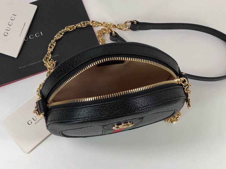 Gvc*1 Ophidia mini GG round shoulder Leather bag 550618 Black
