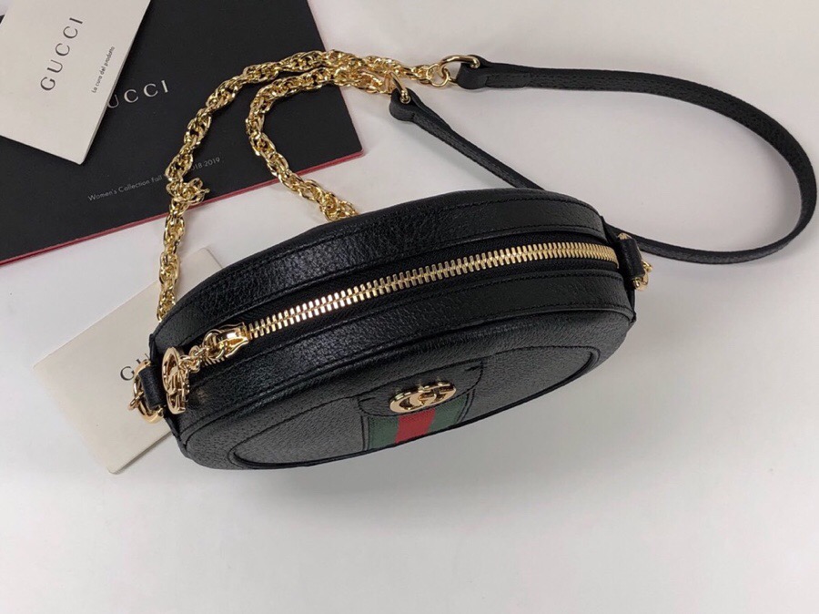 Gvc*1 Ophidia mini GG round shoulder Leather bag 550618 Black
