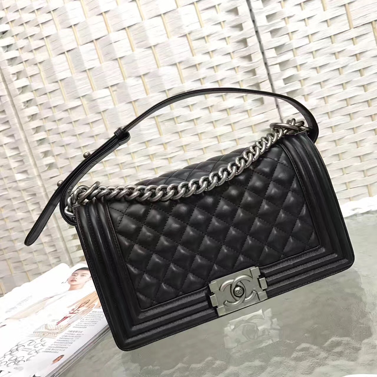 Ch**el Leboy Lambskin Black 25cm silver hardware