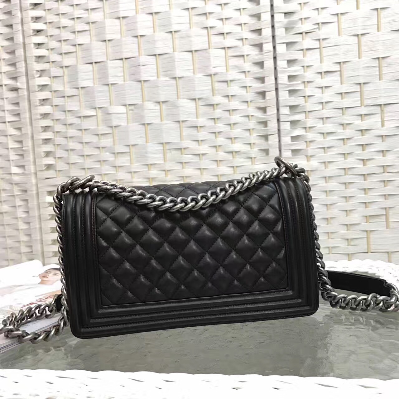 Ch**el Leboy Lambskin Black 25cm silver hardware