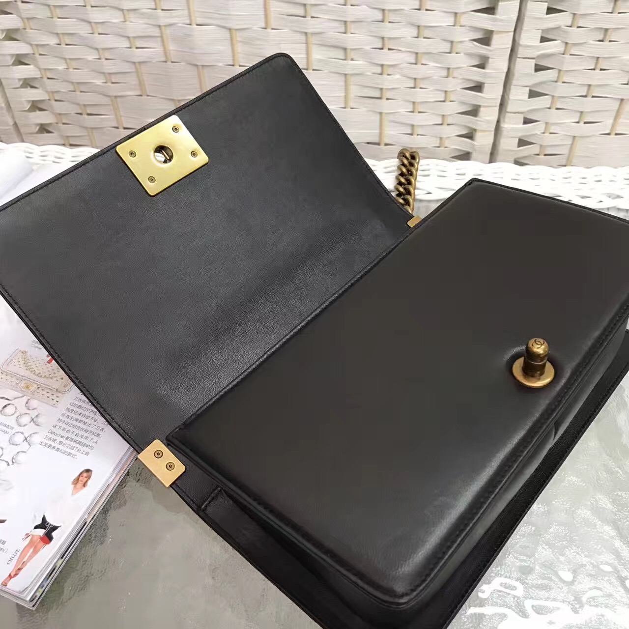 Ch**el Leboy Lambskin Black 25cm Gold hardware