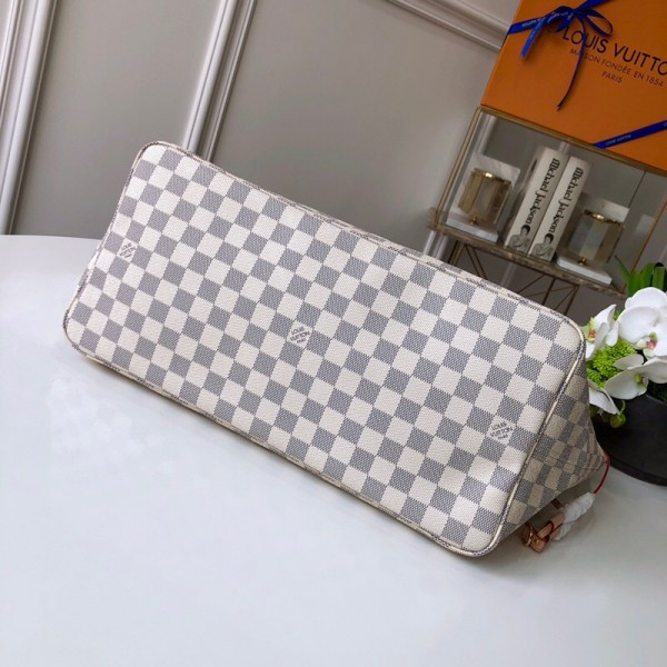L0vis Vvtt0n Original Neverfull N41605 White Grid With Pink