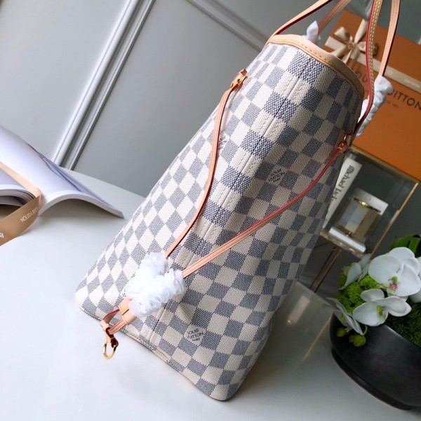 L0vis Vvtt0n Original Neverfull N41605 White Grid With Pink