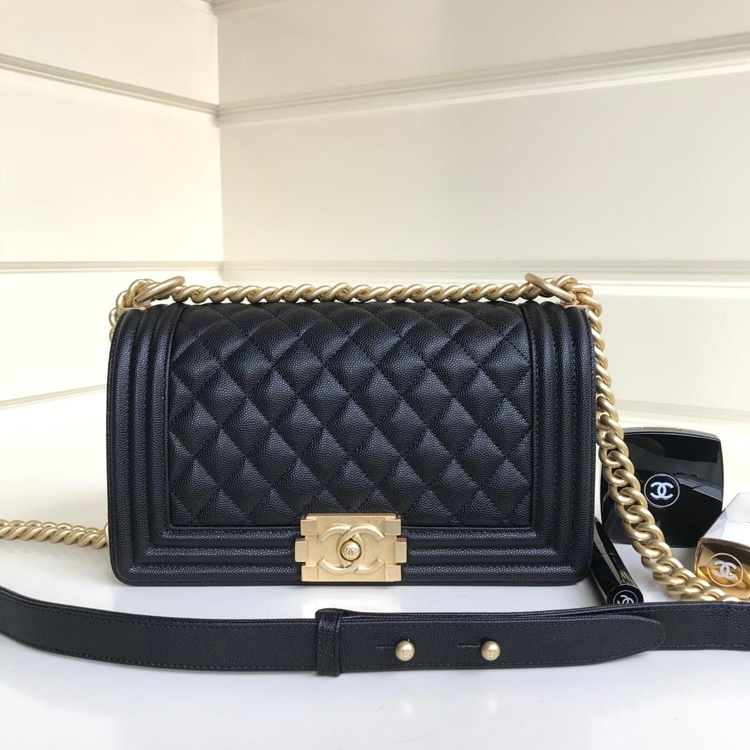 Bagsaaa Ch**el Boy Caviar Black & Gold - 25cm