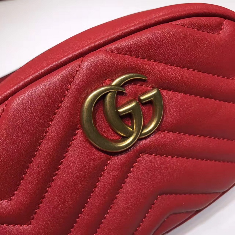 GG Marmont matelassé leather belt Red bag 476434
