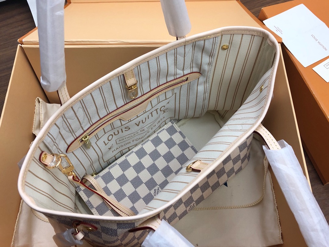 Bagsaaa LV N40605 Neverfull PM Tote Bag Damier Azur - 29cm