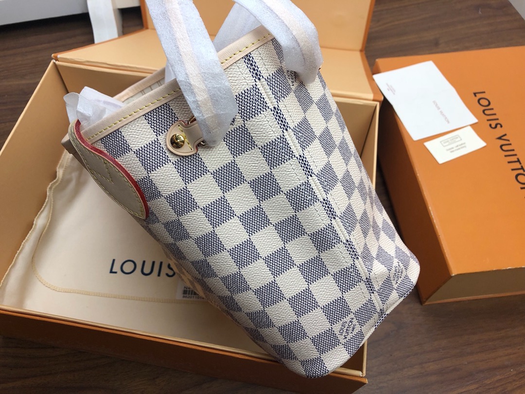 Bagsaaa LV N40605 Neverfull PM Tote Bag Damier Azur - 29cm