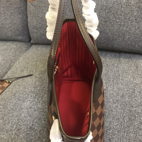 Bagsaaa LV N40600 Neverfull PM Tote Bag Damier Ebene & red - 29cm