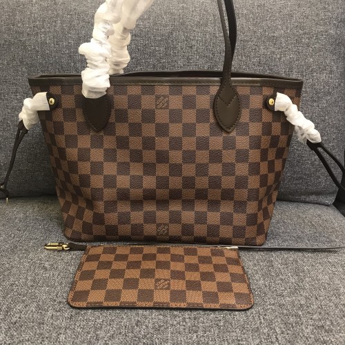Bagsaaa LV N40600 Neverfull PM Tote Bag Damier Ebene & red - 29cm