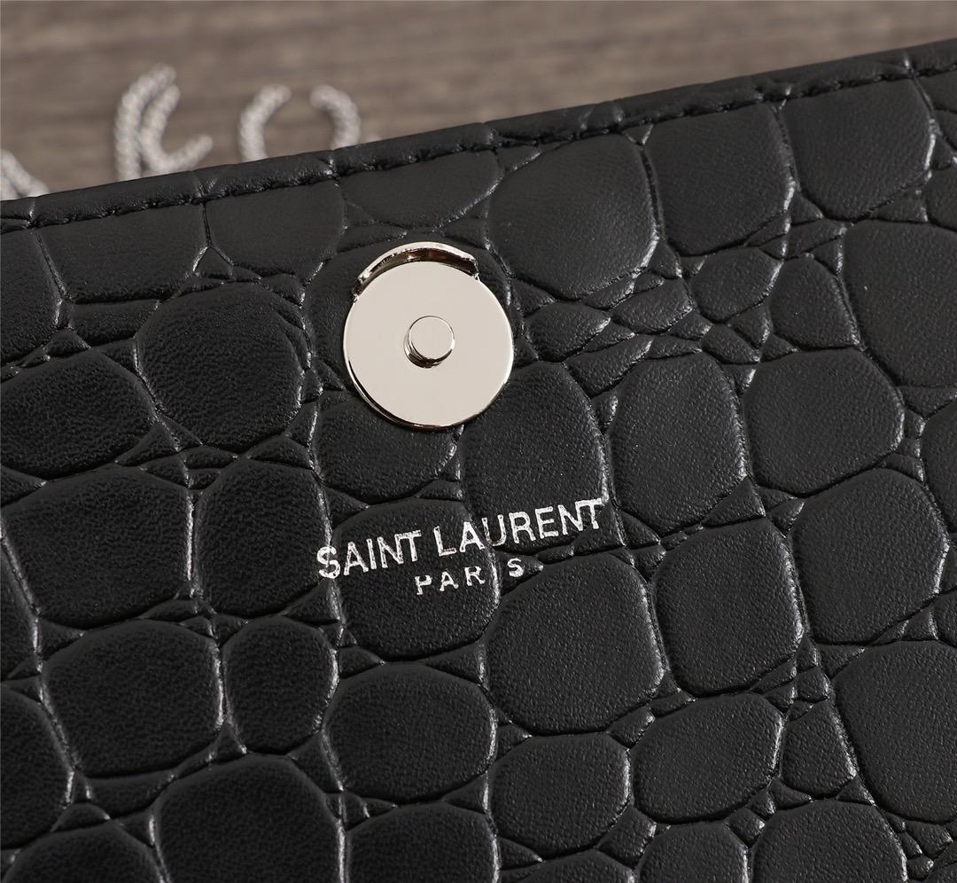 Y51 Crocodile embossed cowhide Chain shoulder bag Black