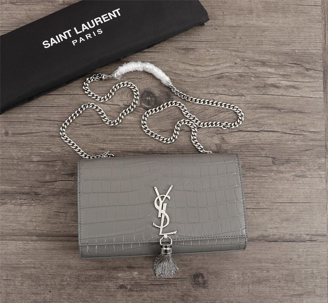 Y51 Crocodile embossed cowhide Chain shoulder bag Gray