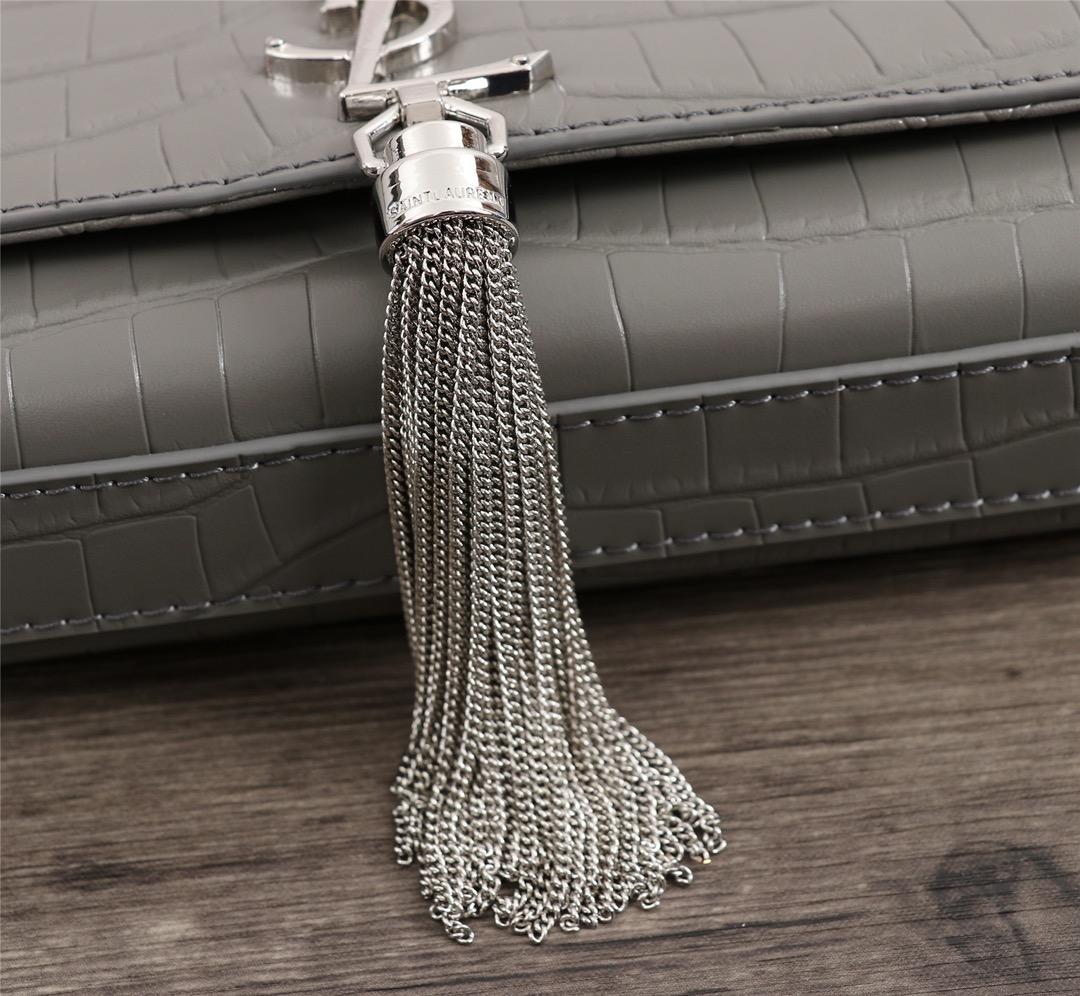 Y51 Crocodile embossed cowhide Chain shoulder bag Gray