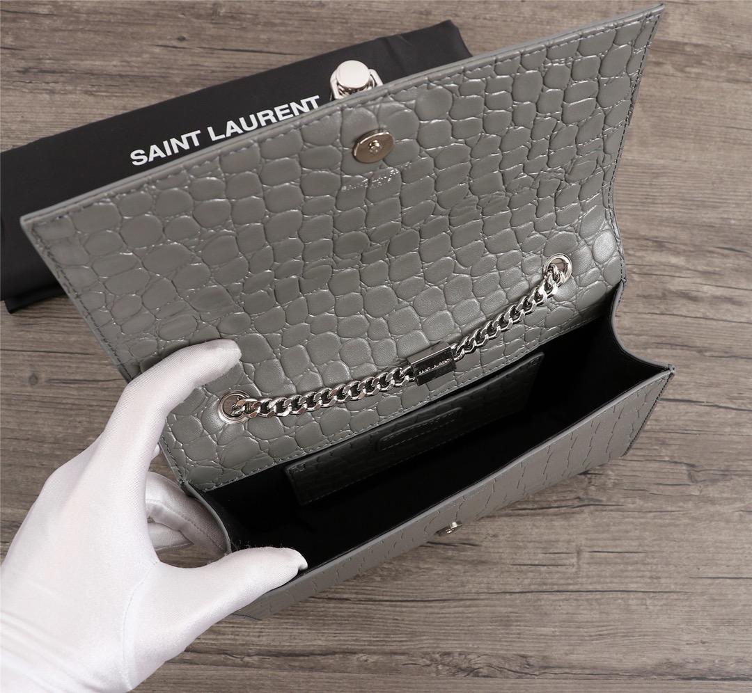 Y51 Crocodile embossed cowhide Chain shoulder bag Gray