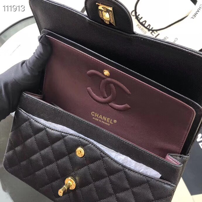 Ch**el Flap Bag Caviar in Black 25cm with Gold Hardware
