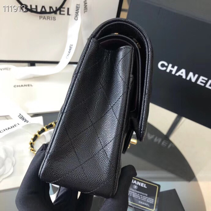 Ch**el Flap Bag Caviar in Black 25cm with Gold Hardware